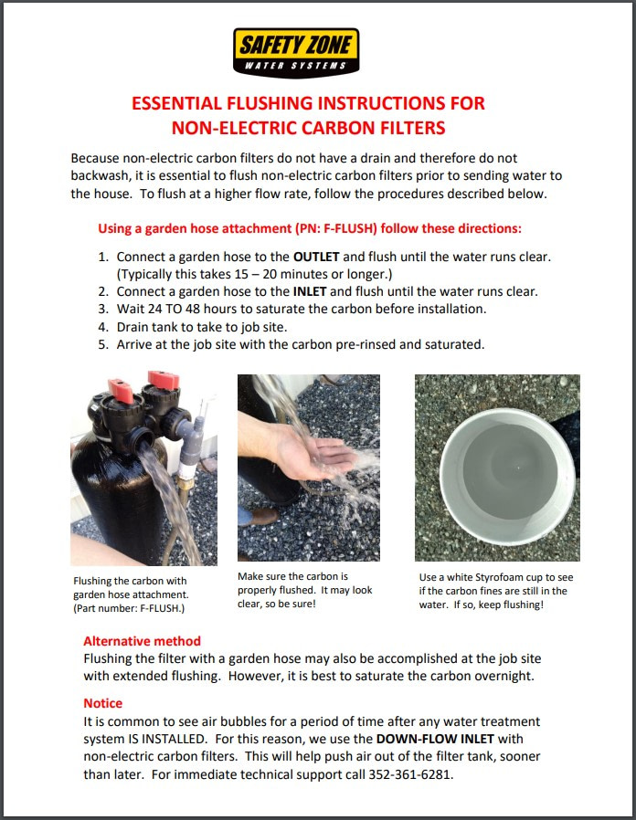 Non-Electric Carbon Filters Flushing Instructions